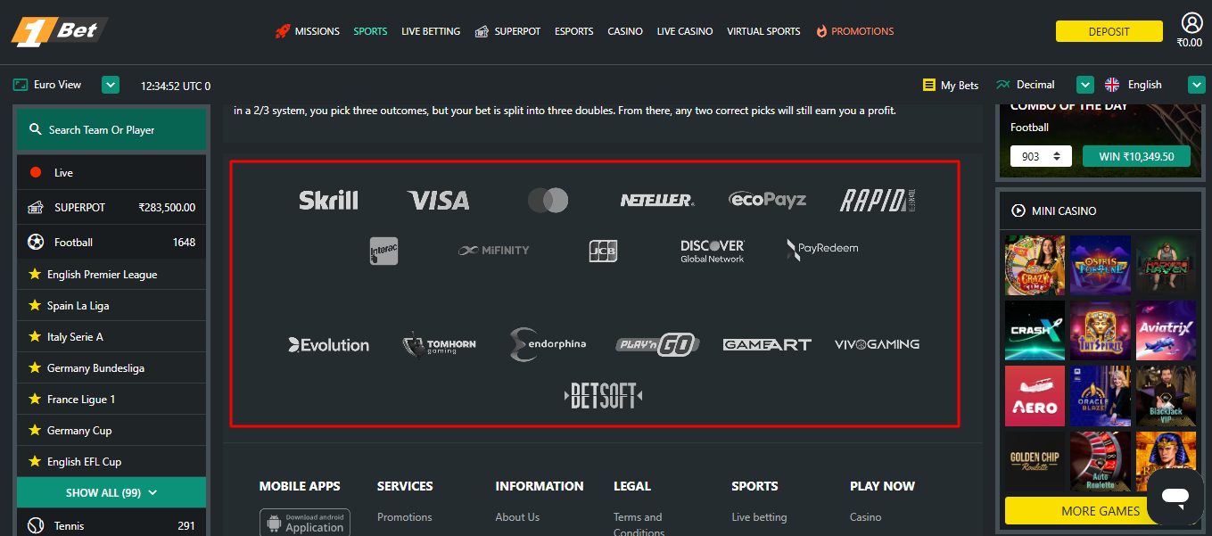 1Bet Payment Methods