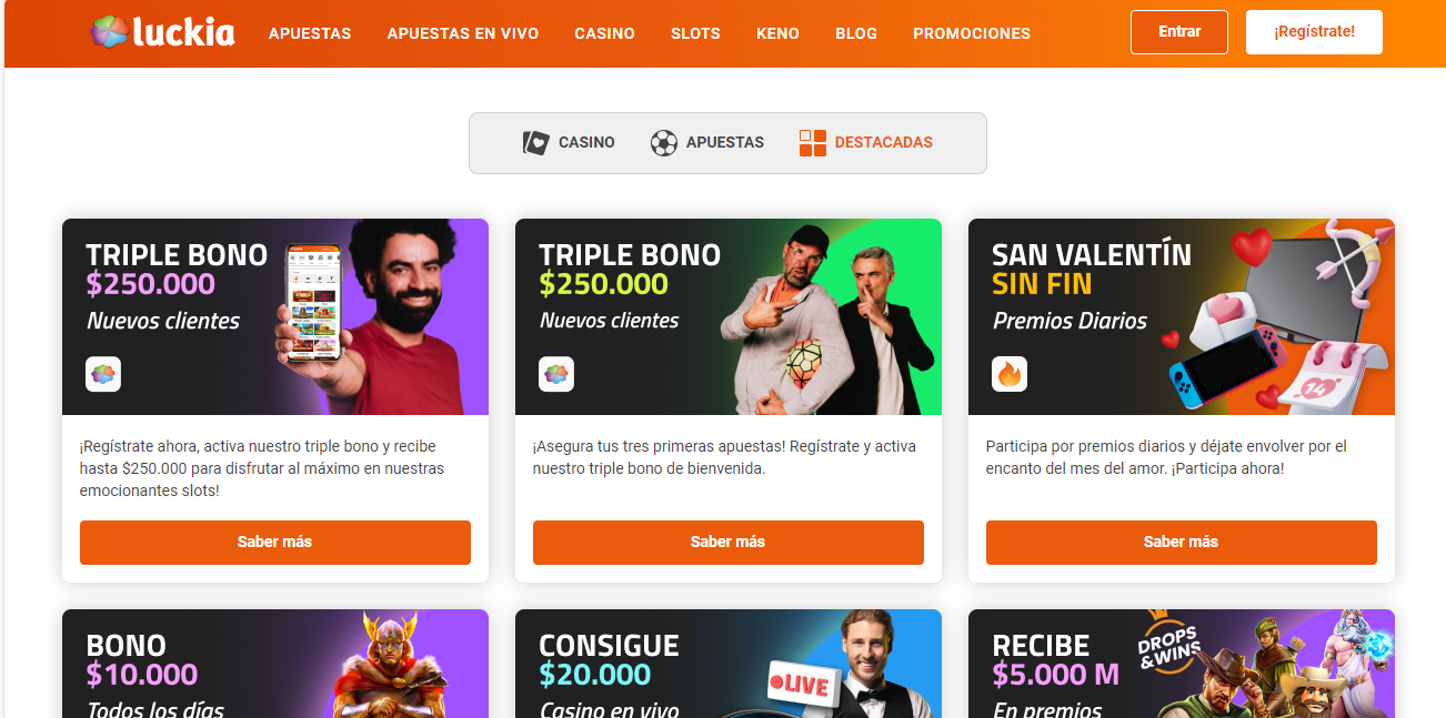 Sección de promociones de Luckia Colombia.