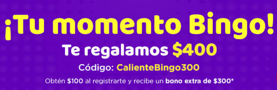 Un screenshot del bono de bienvenida para bingo de Caliente México
