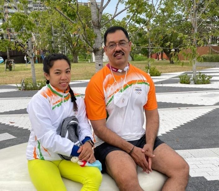 Mirabai Chanu with coach Vijay Sharma.