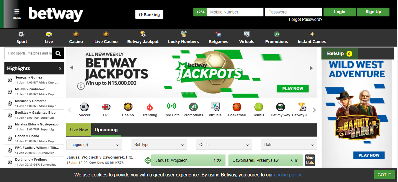 betway UFC betting website page