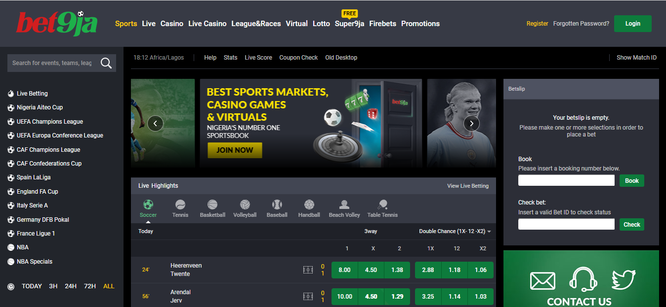 An image of Bet9ja homepage page