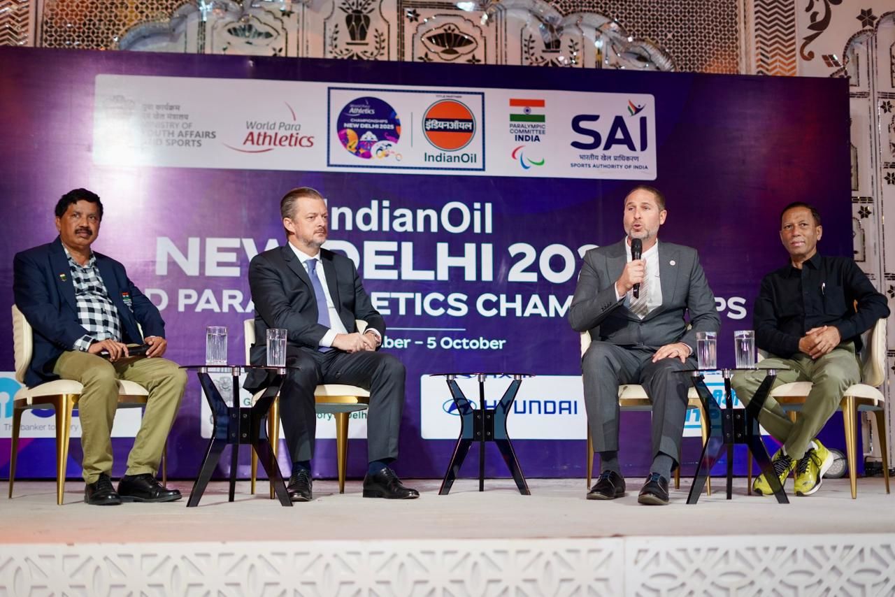 (2L) IPC President Andrew Parsons during his visit to the World Para Athletics Championships 2025 being held in New Delhi, India. @WPA 2025 media)