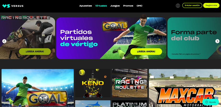 Se muestra la sección de juegos virtuales disponible la web de Versus