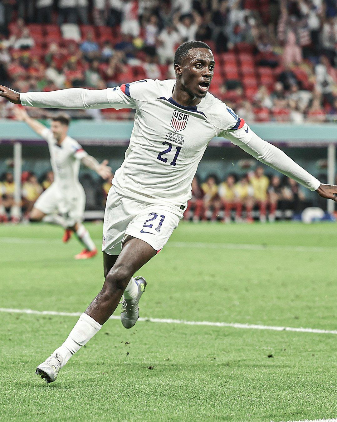 Timothy Weah celebrating his goal