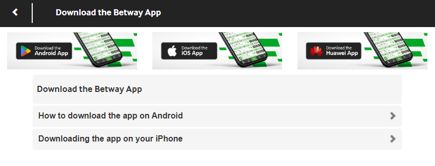 Image of the Betway Apps download page