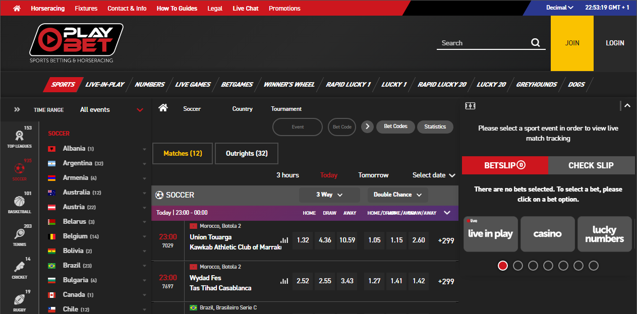 An image of the Playbet sportsbook page