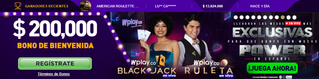 Se muestra el banner del bono de bienvenida para el casino de Wplay