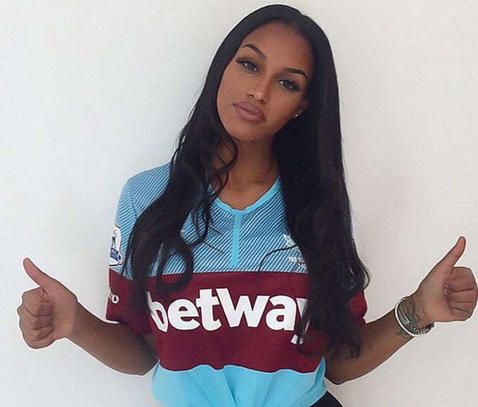 Fanny Neguesha wearing a West Ham T-shirt