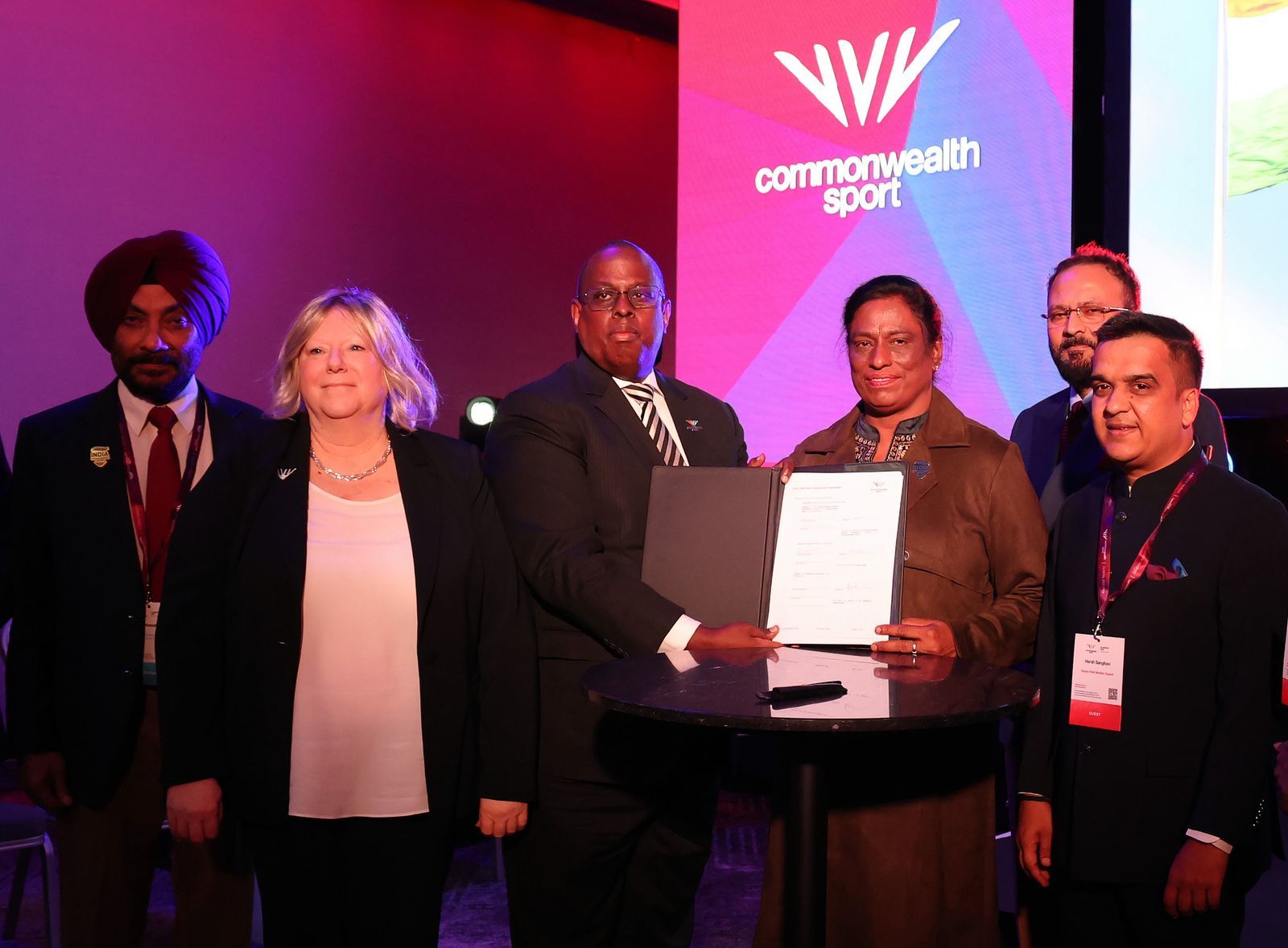 Indian Olympic Association (IOA) president P.T. Usha received the documents officially handing the hosting rights for the Commonwealth Games 2030 on behalf of Ahmedabad in Glasgow, Scotland. @IPA Indian Olympic Association (IOA) president P.T. Usha received the documents officially handing the hosting rights for the Commonwealth Games 2030 on behalf of Ahmedabad in Glasgow, Scotland. @IPA