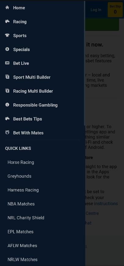 Homepage of Sportsbet Android app