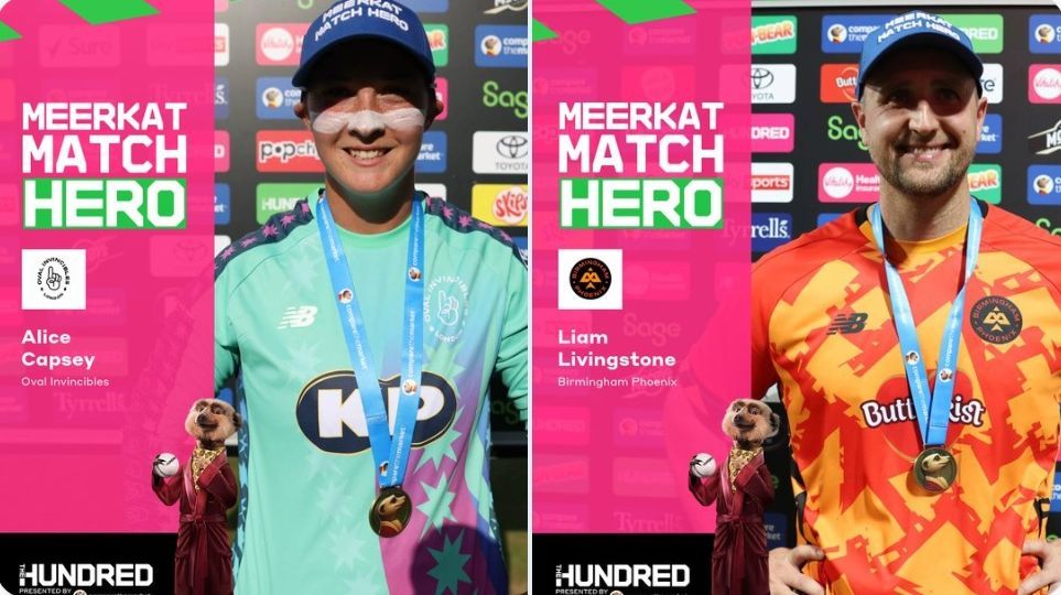 Alice Capsey and Liam Livingstone with the medals. @The Hundred /X