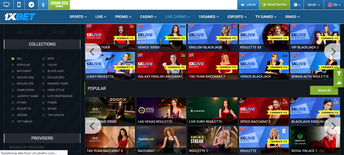 Image of 1xBet Kenya Live Casino Page