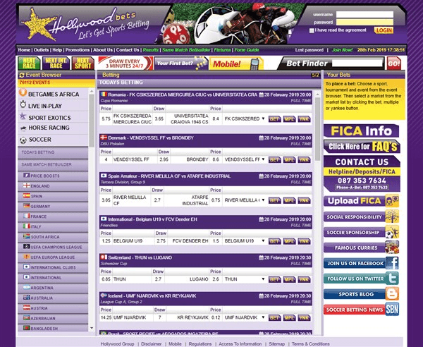 hollywoodbets betting page