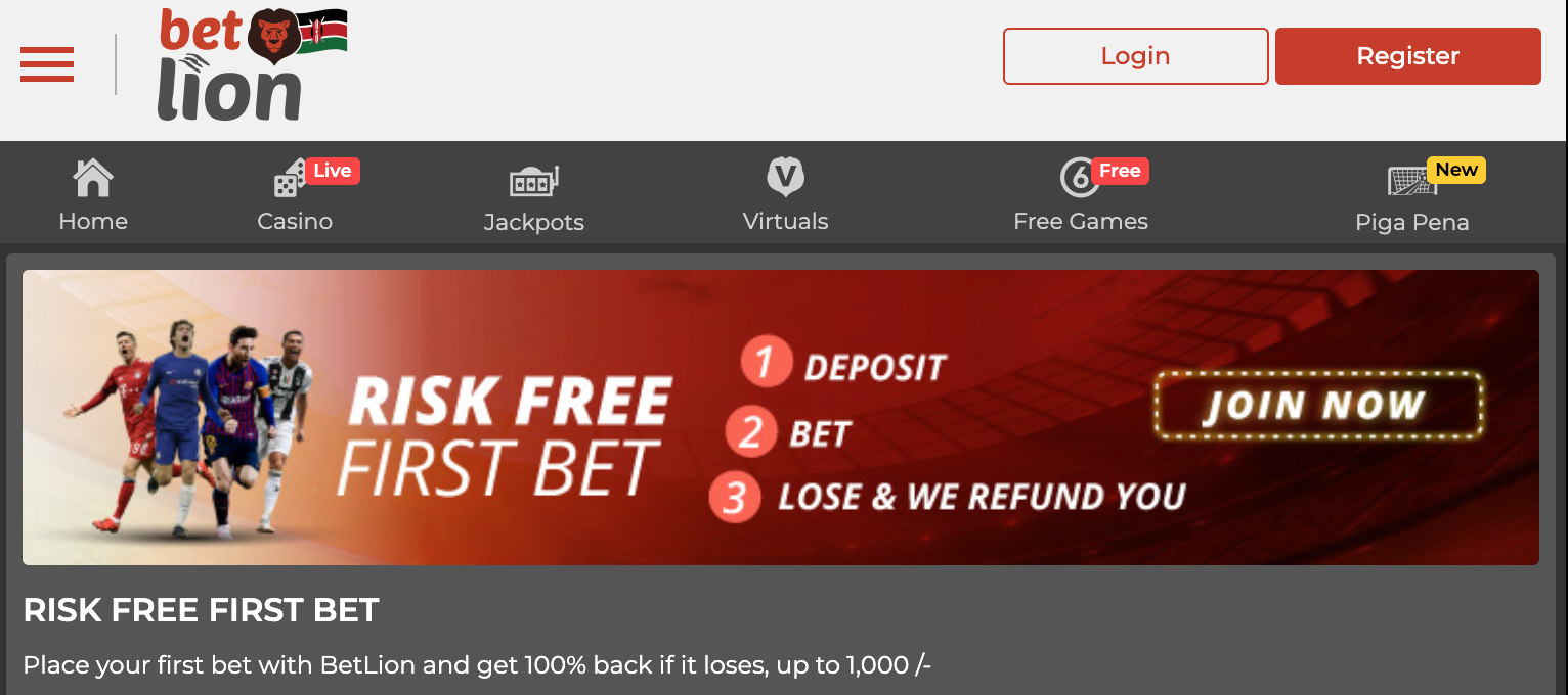 BetLion welcome bonus Place your first bet with BetLion and get 100% back if it loses up to Ksh 10000
