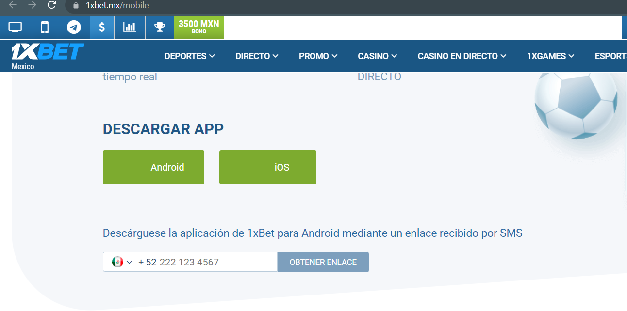 Guía de enlace de descarga por sms de 1xbet méxico app para android