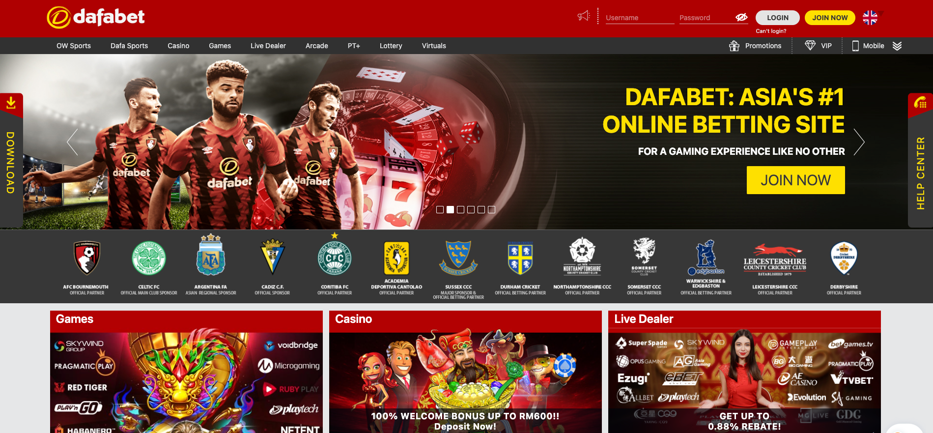 Image shows Dafabet official website