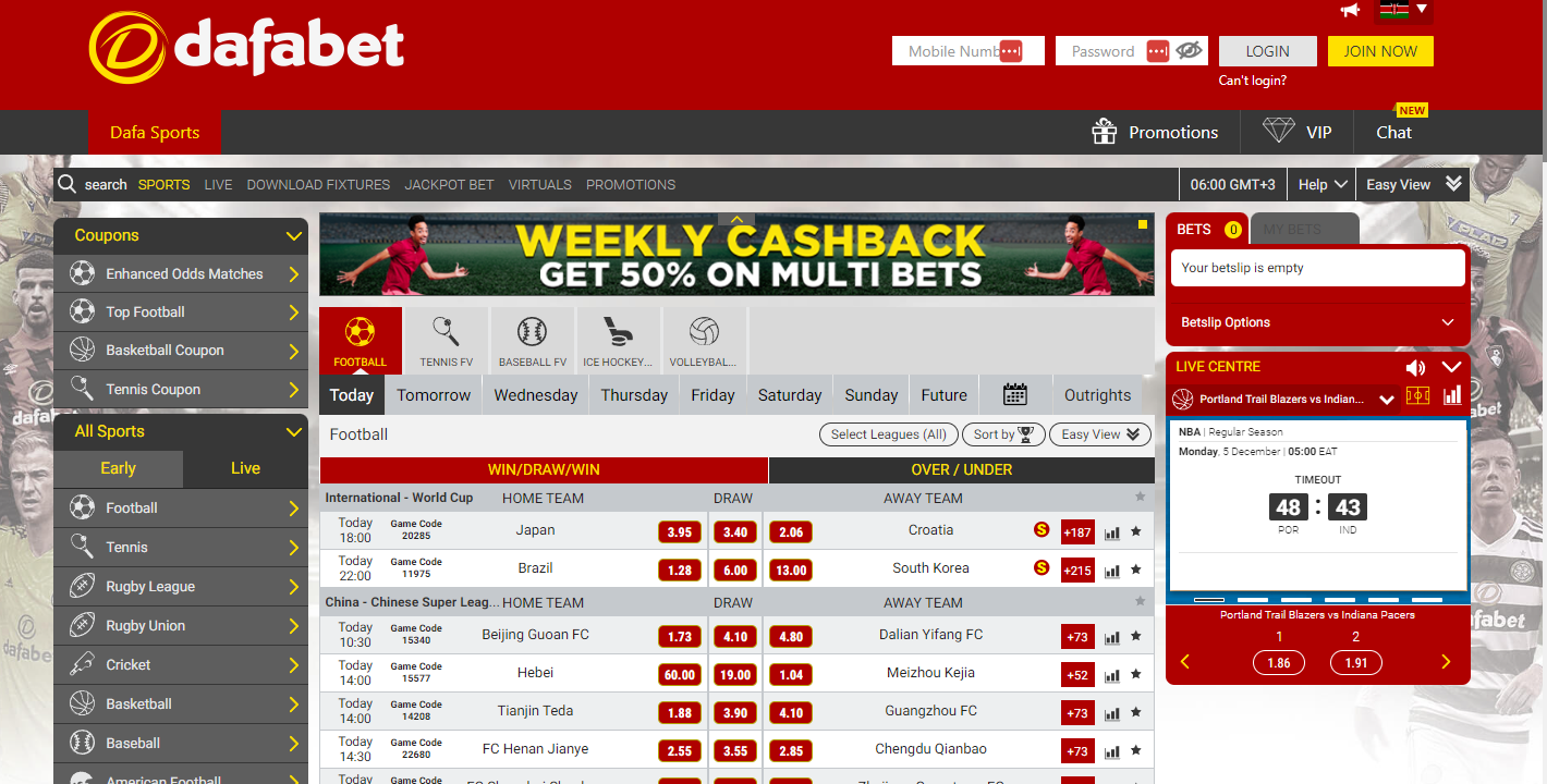 Access the Dafabet account page Kenya