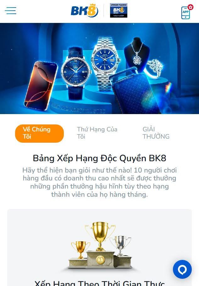 Bảng xếp hạng người chơi BK8 – top nhận thưởng.