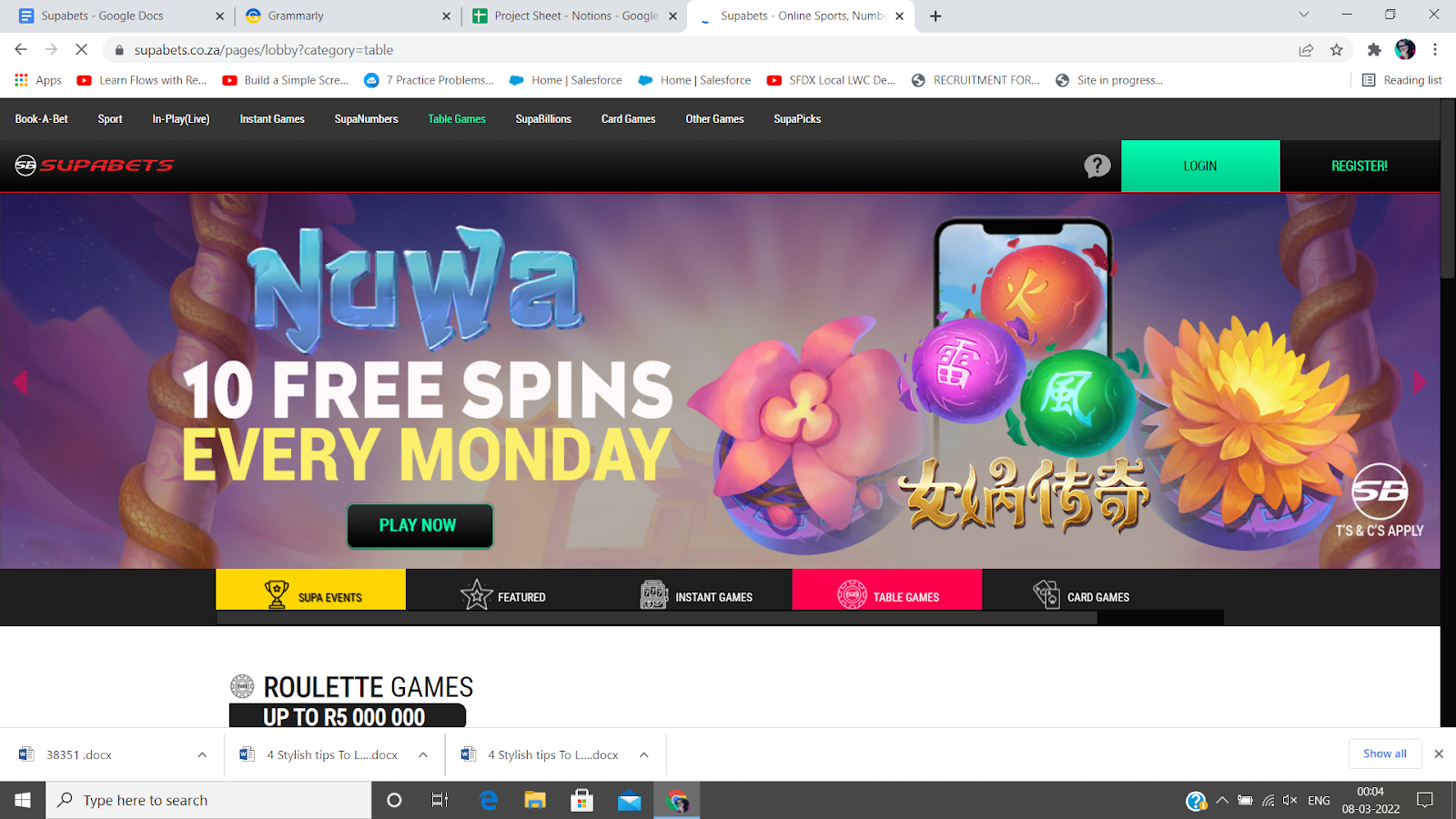 Free spins offered by Supabets site.