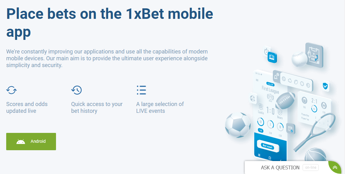 An image of the 1XBet app page