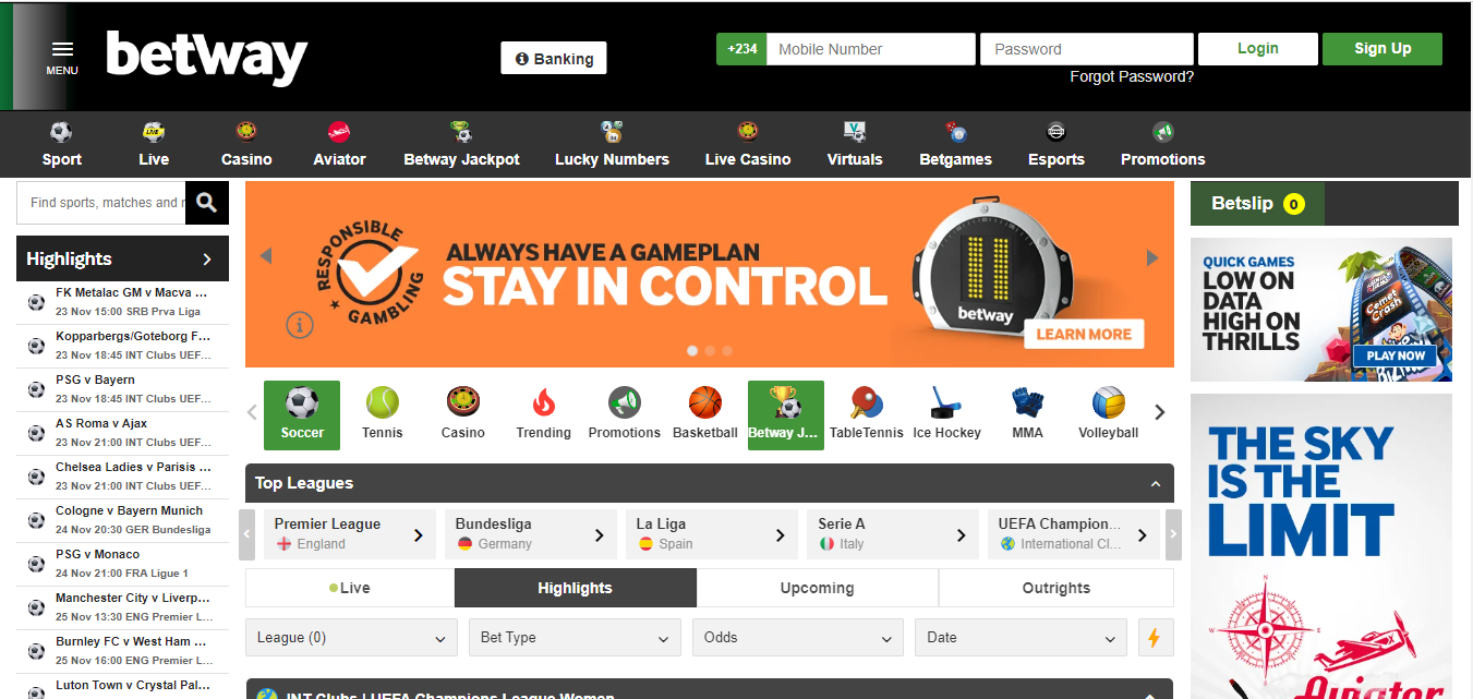 Nigerian online Bet odds site banner
