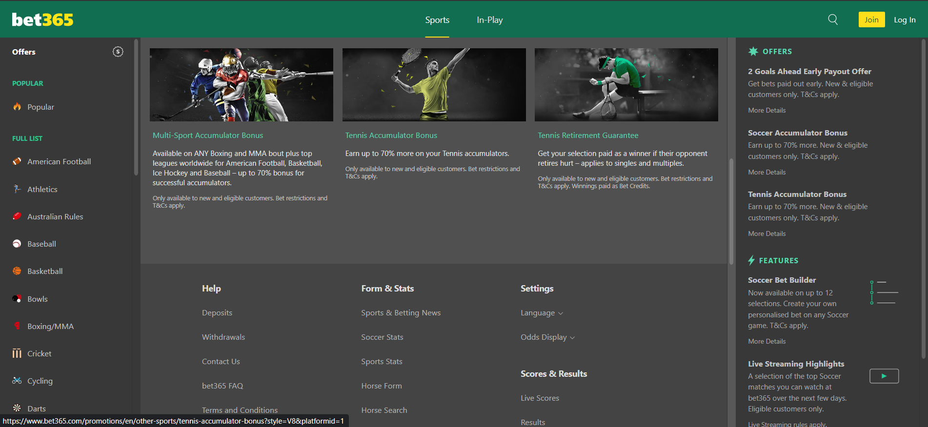 Image of Bet365 homepage