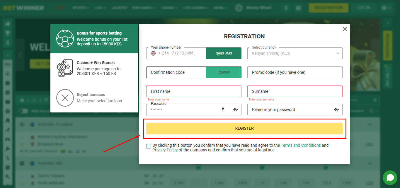 bewinner.bet registration betwinner com register
