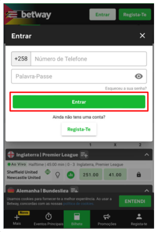 Login na Betway Mobile, Passo final