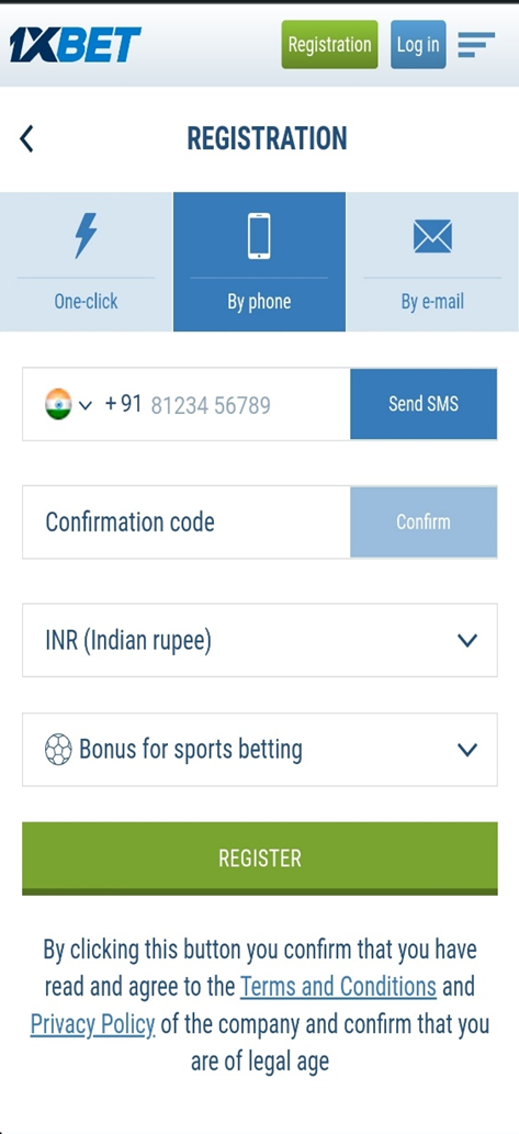 Account in 1xBet Android App