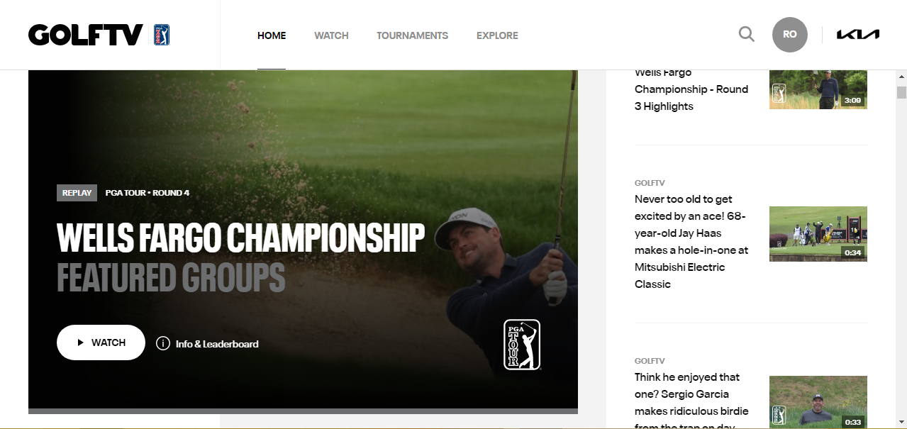 Image of the GOLFTV official homepage