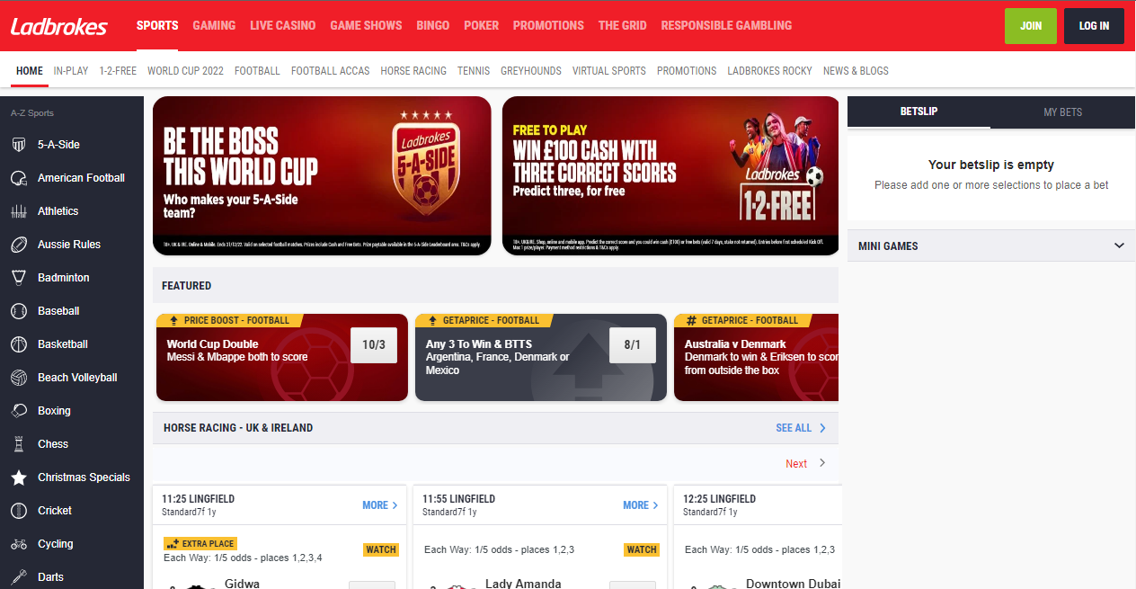Image of the Ladbrokes homepage page