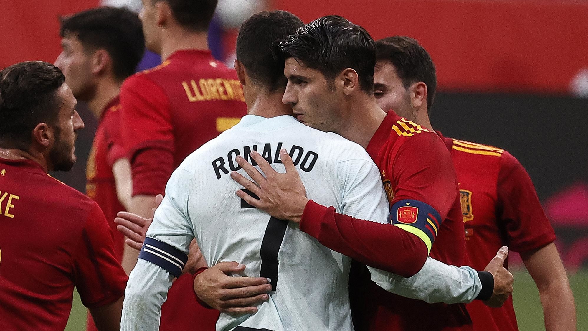 Cristiano Ronaldo and Alvaro Morata in Spain vs Portugal