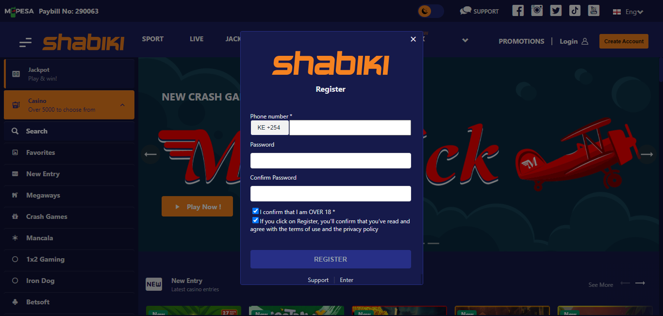 An image of the Shabiki sign-up page