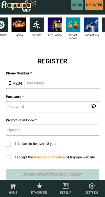 Frapapa App Registration