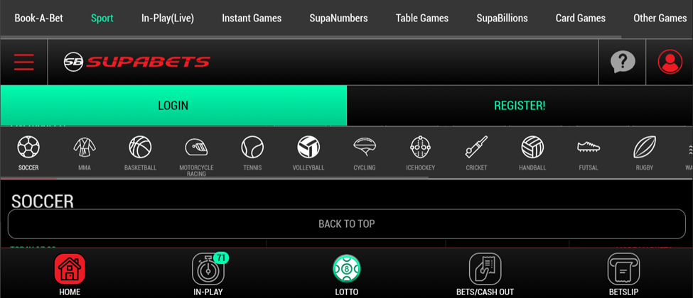 Main Page of Supabets Mobile