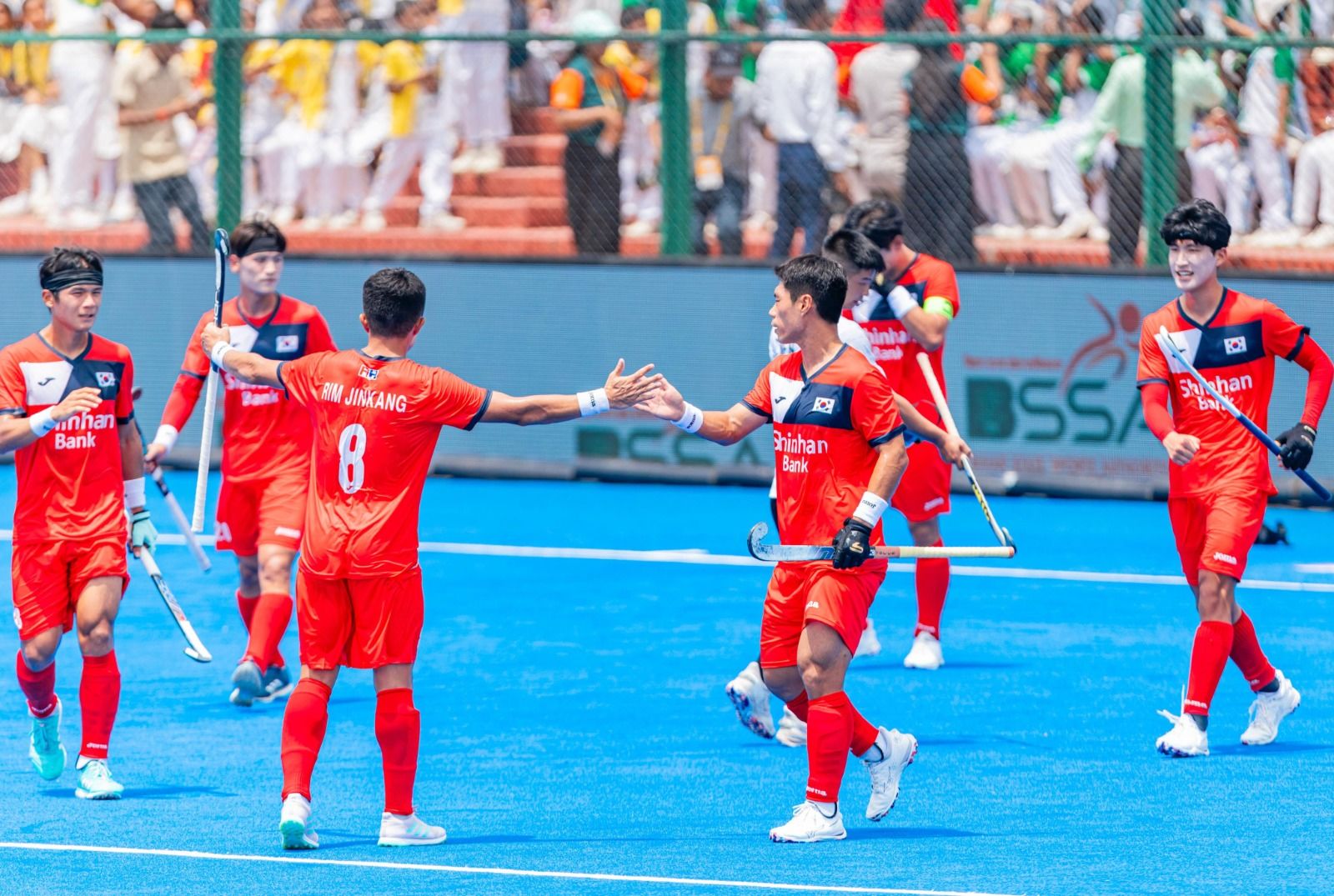 South Korea players after their triumph. @Hockey India
