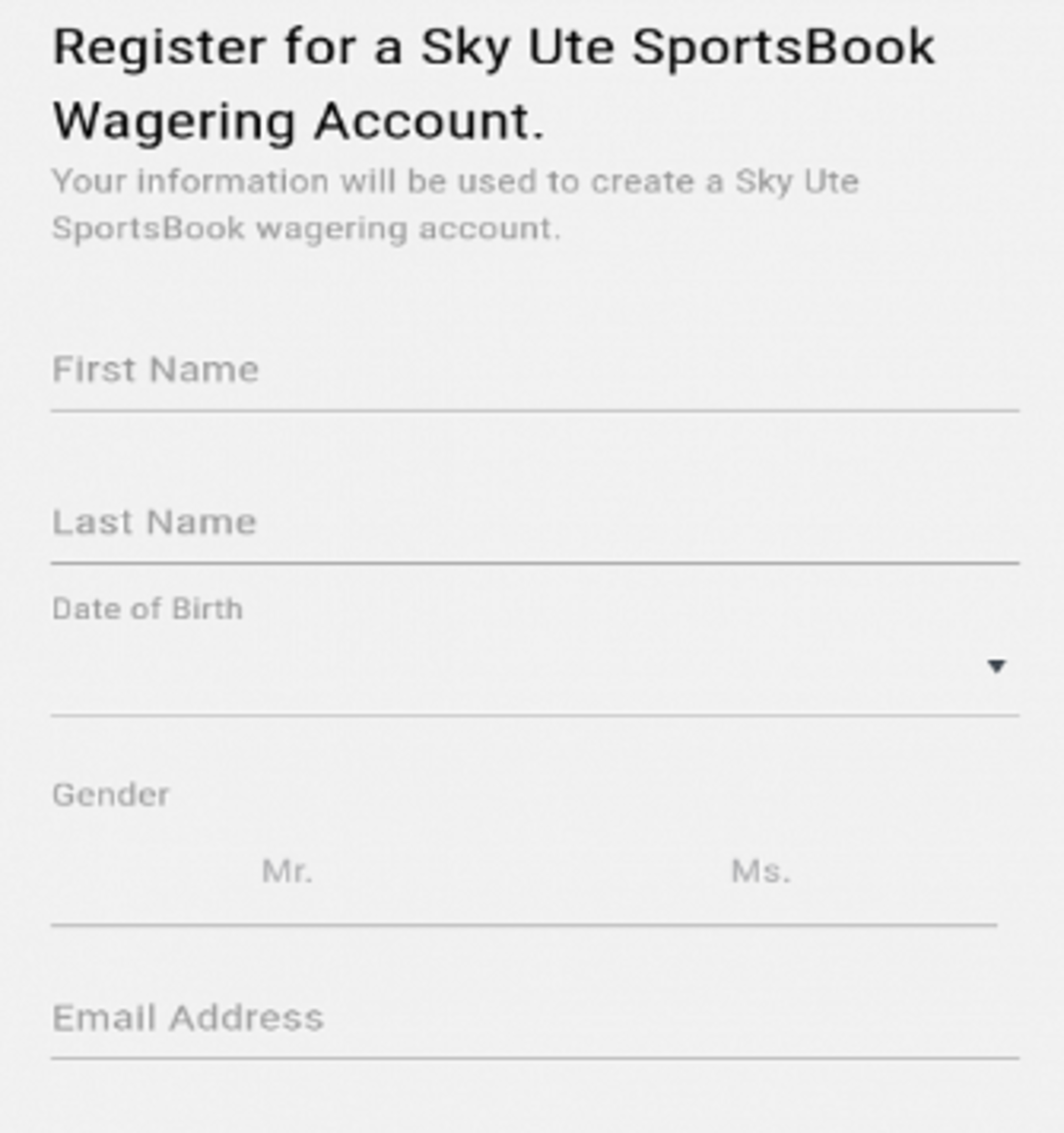 Registration at Sky Ute Sportsbook