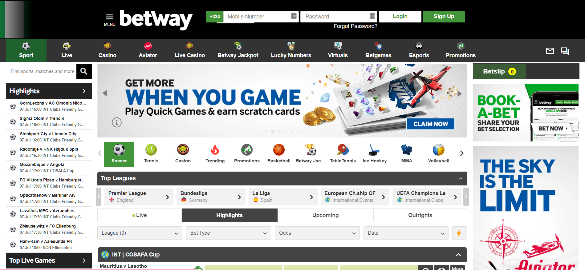 Betway Customer Support page
