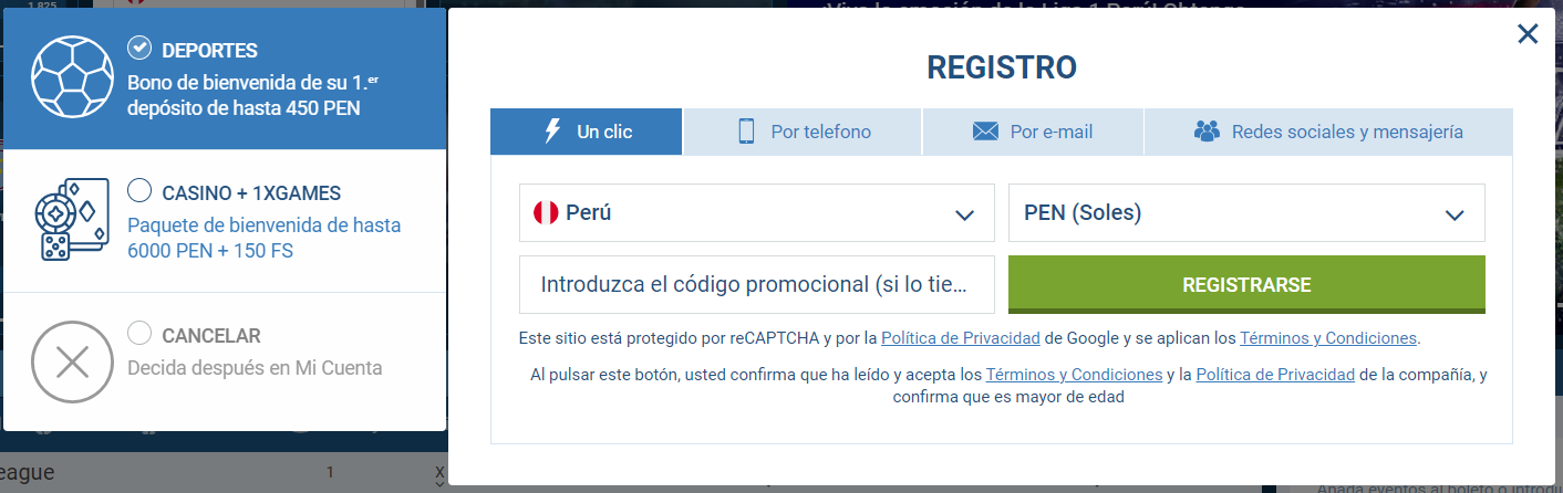 1xbet perú código promocional del bono de bienvenida