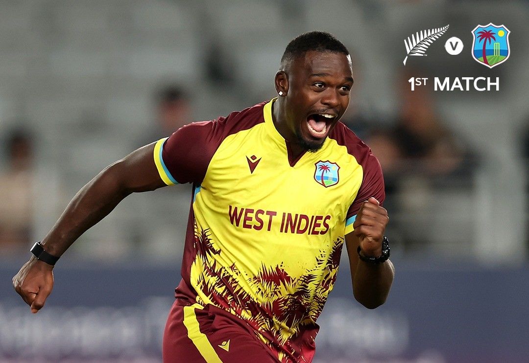JUBILANT: Jayden Seales shines with ball. @ICC/X JUBILANT: Jayden Seales shines with ball. @ICC/X