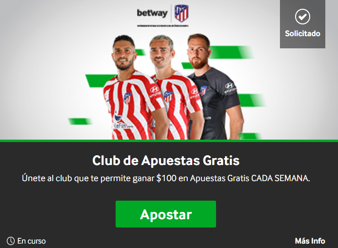 Screenshot de la promoción de Club de Apuestas Gratis de Betway México