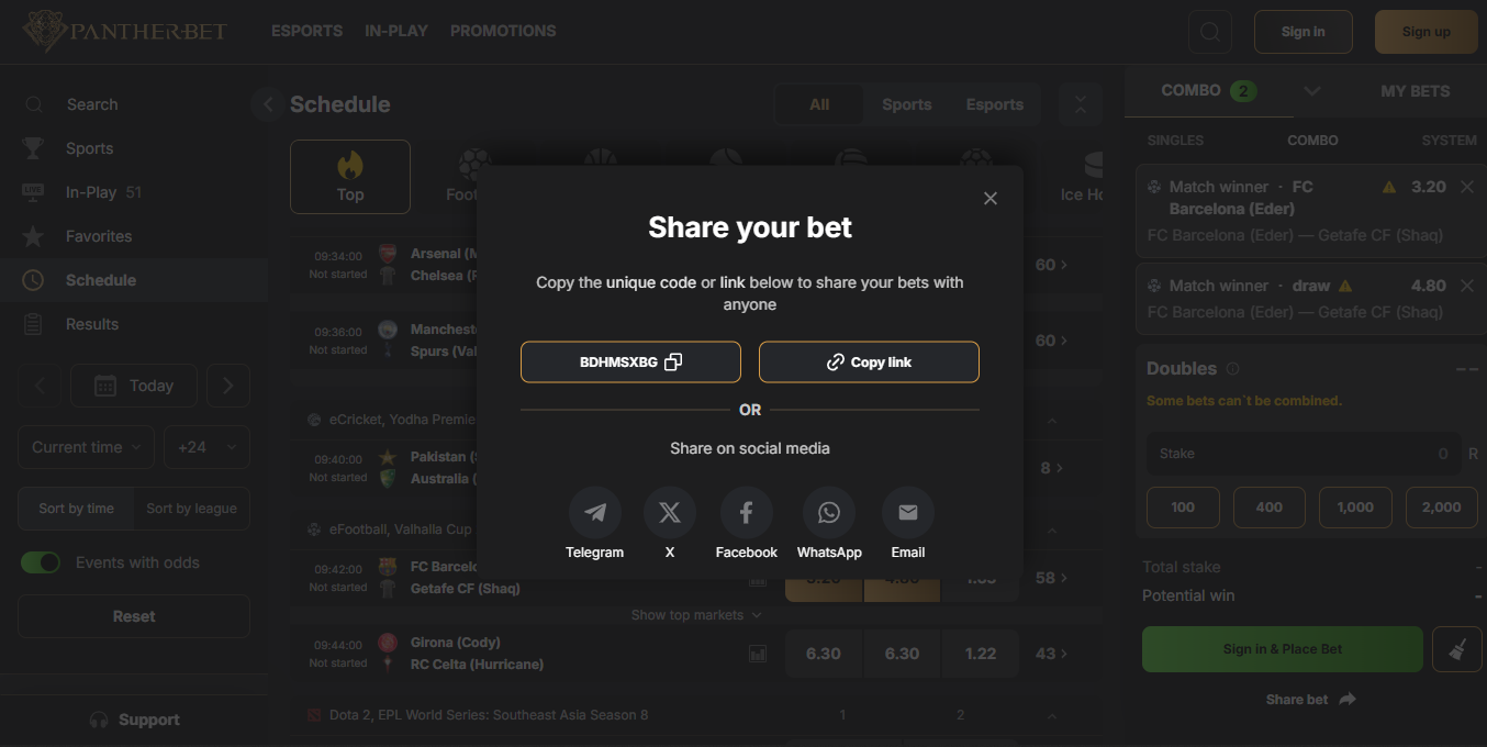PantherBet Share-A-Bet Function Banner