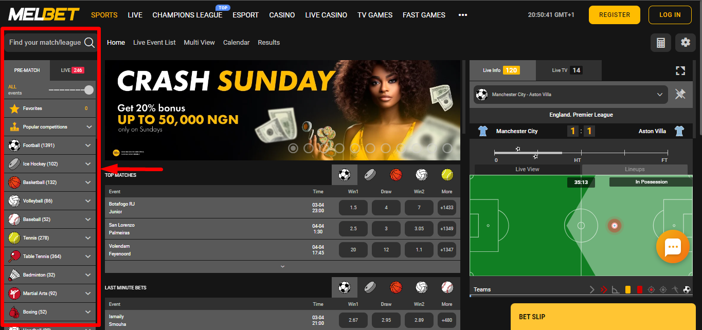 Image of Melbet Online Sports Betting Page
