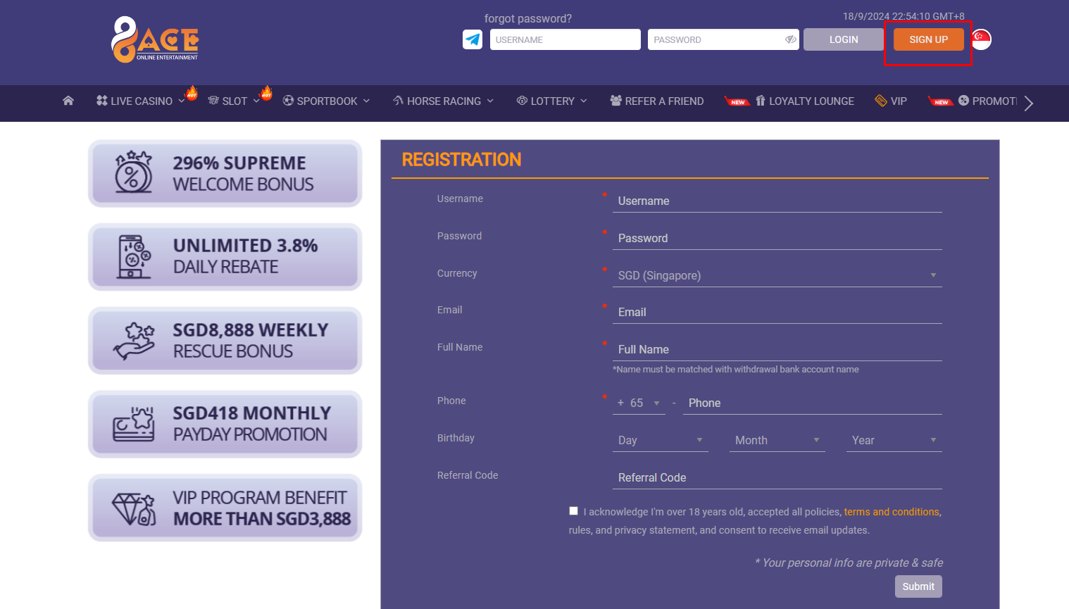 96Ace Registration 96Ace Asia Sign-Up Process