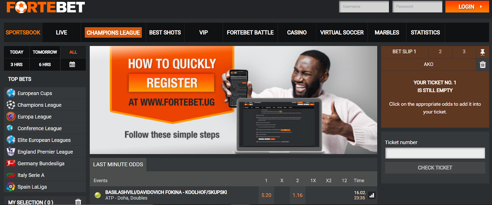 Fortebet homepage Fortebet alluring its customers to register and win big on betting.