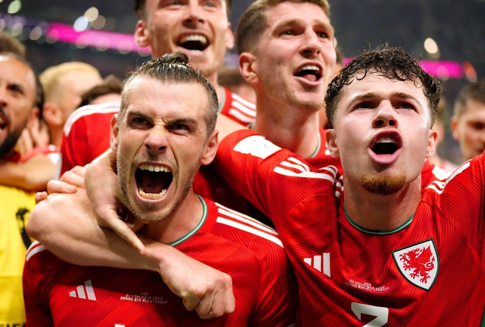 Graphic showing the Welsh national team celebrating in the World Cup 2022 in Qatar