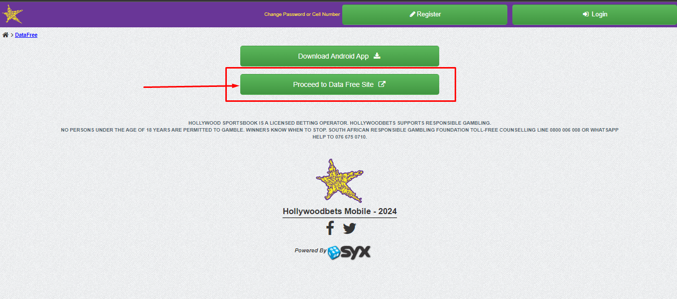 Image of Hollywoodbets Data Free Page