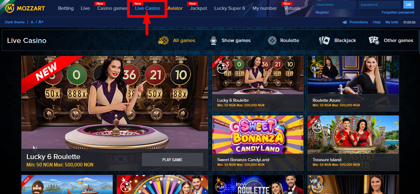 Image of Mozzartbet Live Casino Page