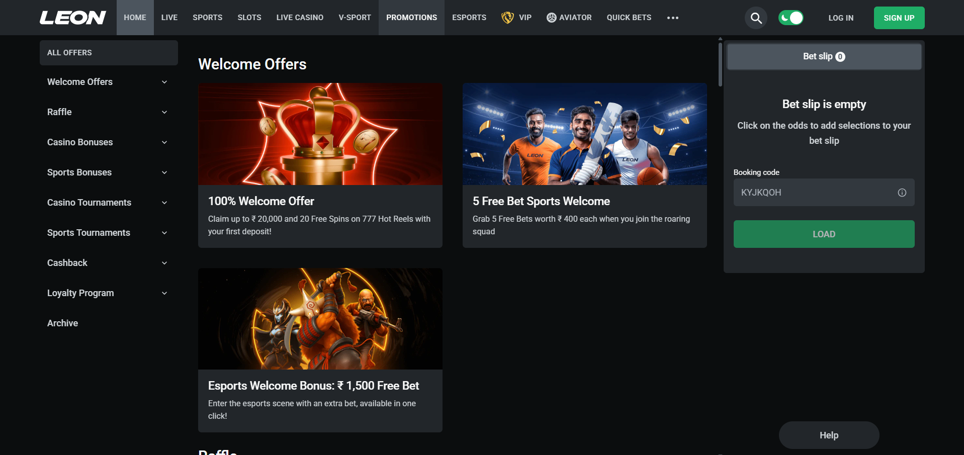 India leon bet offers